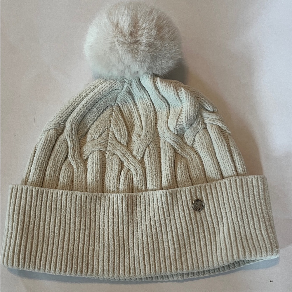 lululemon athletica Cream Knit Beanie with Pom-Pom